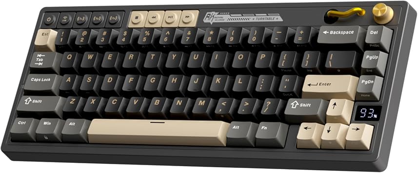 RK ROYAL KLUDGE M65 Wireless Gaming Keyboard with Knob, Cream Switch, Black