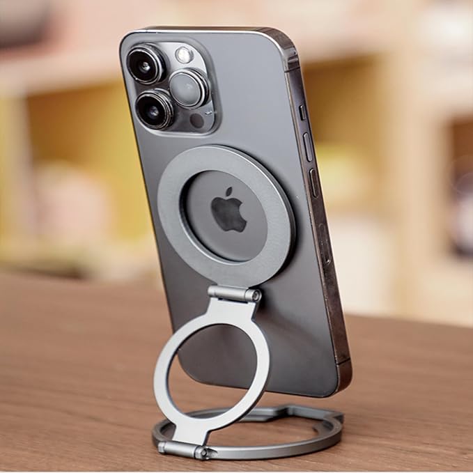 Magnetic Phone Ring Holder, Foldable 2 in 1 Ring and Kickstand Adjustable Phone Stand for Desk, Portable Cellphone Grip for iPhone 16/15/14/13/12 Series and Other Phones