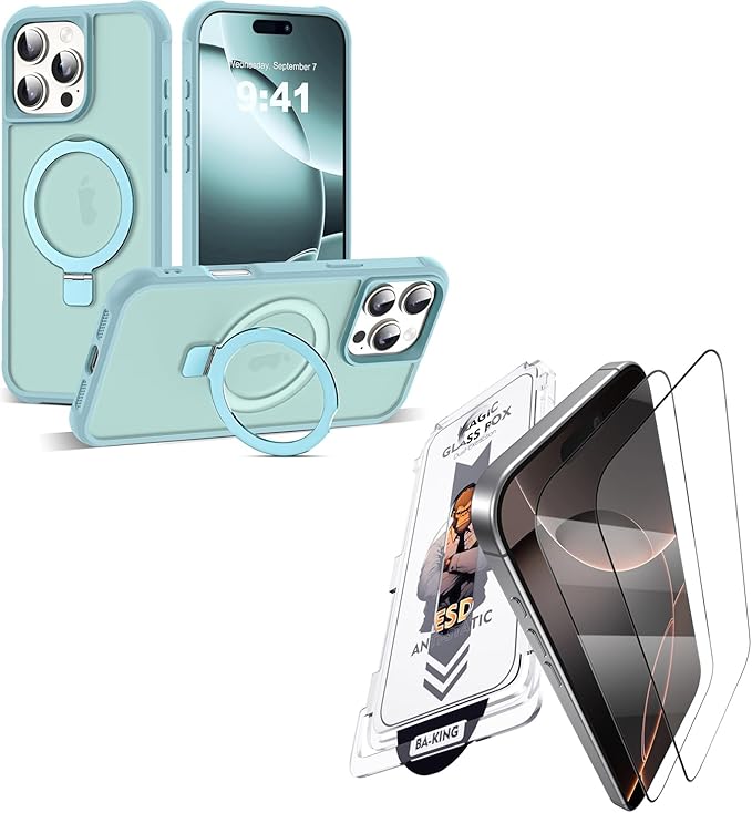 Compatible with iPhone 16 Pro Max Case and Tempered Glass Screen Protector Blue