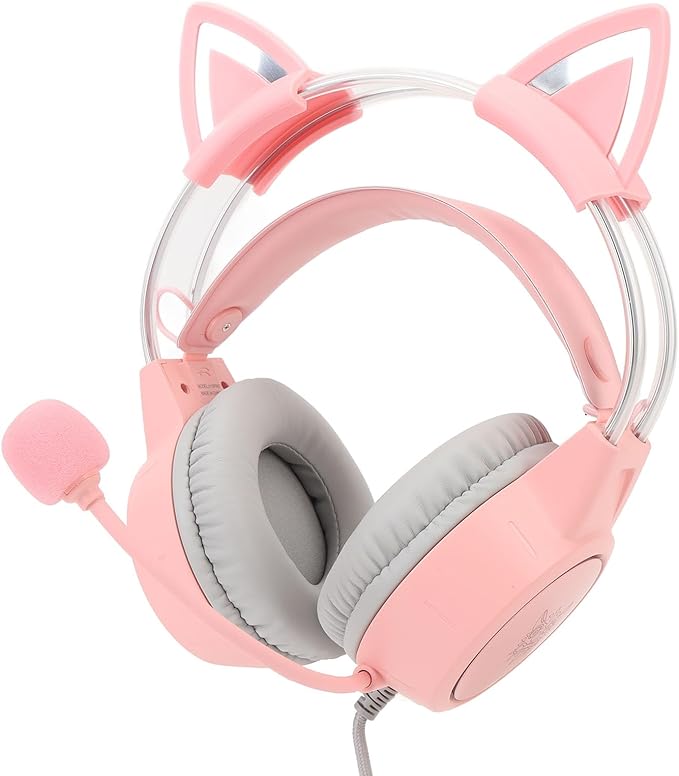 Eujgoov Cat Ear Gaming Headset Rainbow RGB Lighting, Detachable Cat Ears, Surround Sound 7.1 Mic, USB and 3.5MM Multi Platform Compatibility with Breathing LED for PC Laptop Game Console