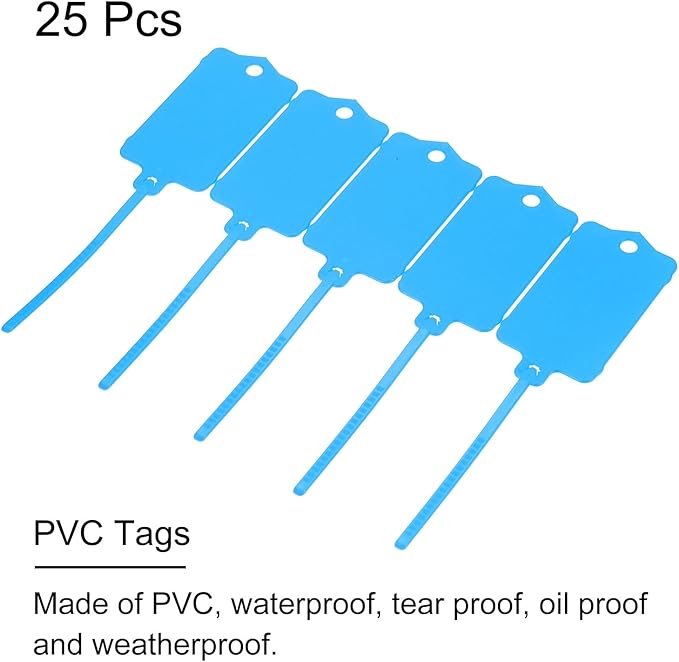 MECCANIXITY Plastic Tags, 1.5x2.5 Inch Blue, 25 Packs - Product Identification, Shipping, Material Labels - Indoor/Outdoor Use