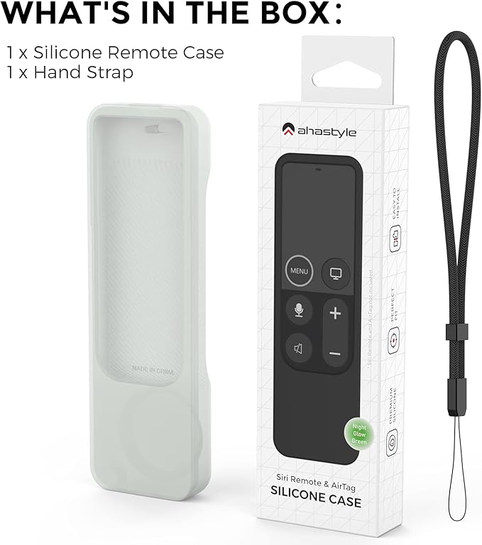 AhaStyle Compatible with Apple TV Remote Cover with AirTag Holder, Anti Slip Silicone Case for 4K 1st Gen & HD Glow Green