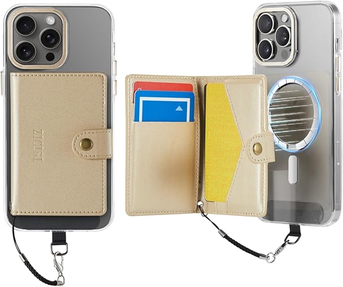 for Apple Magsafe Wallet,PU Leather Magnetic Wallet for iPhone 16/15/14/13/12 pro Max/Mini/plus,5 Card Holders with RFID Blocking (Gold)