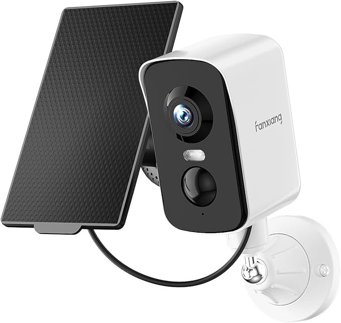 fanxiang 2K Wireless Security Camera Outdoor with Solar Panel & 64GB Card, Rechargeable Battery Camera Wireless WiFi, 300° Pan Rotating, PIR, Color Night Vision, AI Motion Detection, 2-Way Audio, IP65