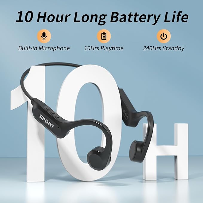 CXK Bone Conduction Headphones Bluetooth 6.0 Open Ear Headphones with Mic, Premium Loud Sound 10Hrs Playtime Bluetooth Headphones, IPX6 Waterproof Sports Headset for Running, Cycling, Walking