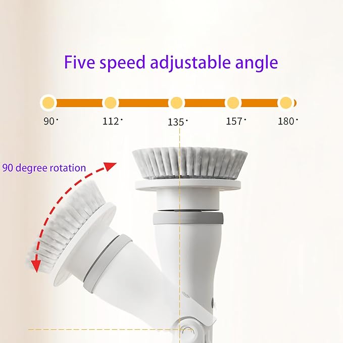 FixtureDisplays® 30-49" Adjustable Electric Spin Scrubber, Cordless Cleaning Brush with Extendable Arm 6 Replaceable Cleaning Heads, Power Shower Scrubber for Bathroom, Tub, Tile, Floor 15757-NPF