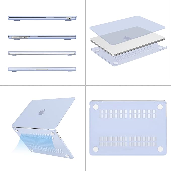MOSISO Webcam Cover Slide 2 Pack&Compatible with MacBook Air 13 inch Case 2024-2022 M3 A3113 M2 A2681,Hard Shell&Keyboard Cover&Screen Film&Type C Adapter for MacBook Air 13.6 inch Case, Cerulean Blue