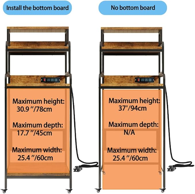 4-Tier Mini Fridge Stand with Storage,Mini Fridge Cabinet with Power Outlet,Pegboard,Bakers Rack with Storage Shelf,Microwave Oven Stand,Mini Fridge Shelf for Dorm(Vintage Brown)