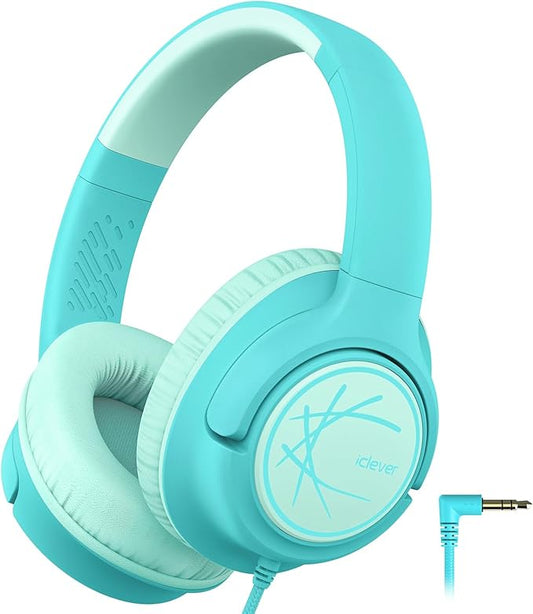 iClever Kids Headphones with Cord, 85dBA Safe Volume Wired Headphones for Kids, Stereo Sound Foldable Adjustable, 3.5mm Jack, Over Ear Child Headphone for School/Boys/Girls/iPad/Tablet/Travel, Green