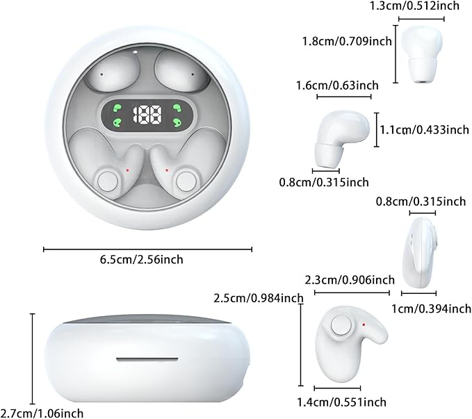 Two Pairs Mini Invisible Bluetooth Earbuds,Comfortable Wireless Sleep Headphones,with Mic,IPX5 Waterproof Earphones,Stereo Sound Quality Earphones,for Side Sleepers Sports (White)