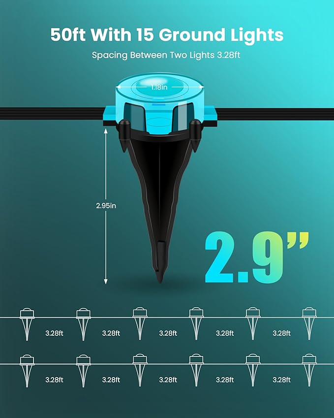 KISUFU 50ft RGB Permanent Outdoor Lights for House,2IN1 Outdoor Ground Light & Permanent Christmas Lights,IP67 Waterproof for Halloween Christmas Garden Yard Walkway