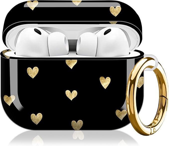 Compatible with AirPod Pro 3 (2025),Cute Case Cover for Women & Men, Full Protection Shockproof Hard Case with Keychain, Wireless Charging Case Accessories(Gold Hearts)