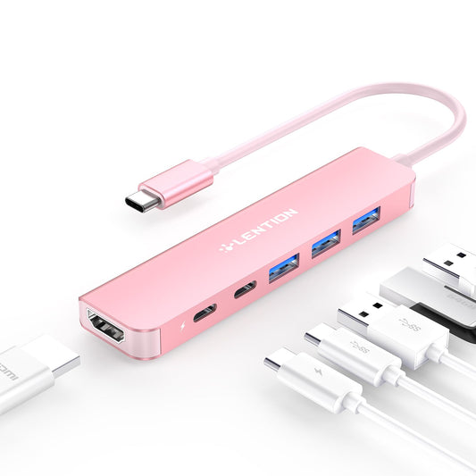LENTION 6-in-1 USB C Hub, 4K@60Hz HDMI, 100W PD, 3 USB 3.0, USB-C Data