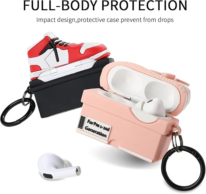 for Apple AirPods Pro 2nd Generation Case,Cute Cartoon Shoe Box Soft Silicone Protective Cases for AirPods Pro 2 Case with Keychain for Women Men, A-Red+Pink,2Pack