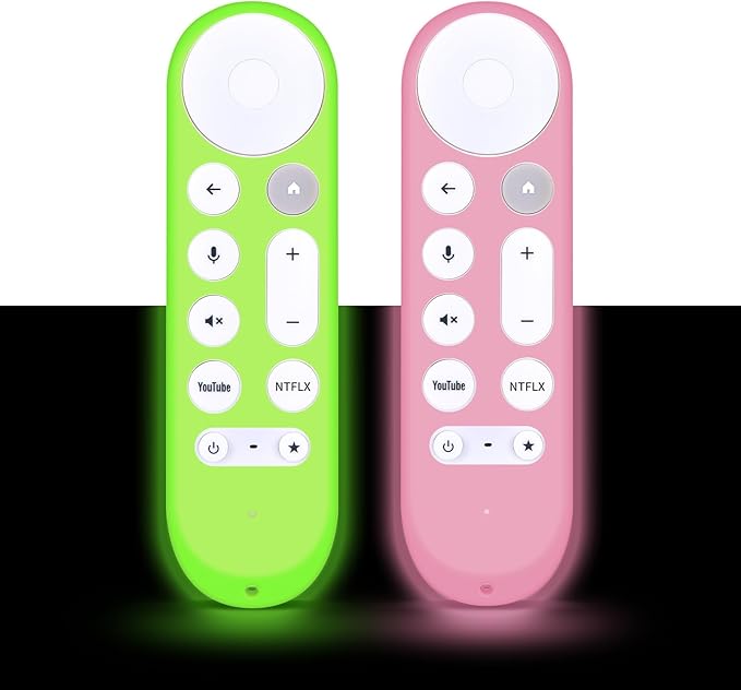 [2-Pack] HZIME New Replacement Remote Control Cover Compatible for Google TV Streamer 4K TV GY3LE Voice Remote, Silicone Controller Case Sleeve (Glow-in-The-Dark，Green/Pink)