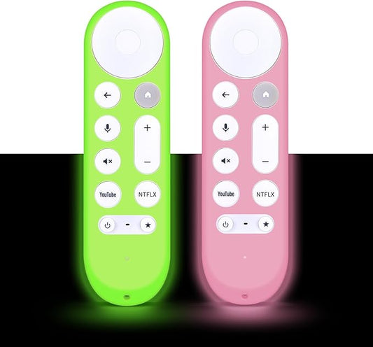 [2-Pack] HZIME New Replacement Remote Control Cover Compatible for Google TV Streamer 4K TV GY3LE Voice Remote, Silicone Controller Case Sleeve (Glow-in-The-Dark，Green/Pink)