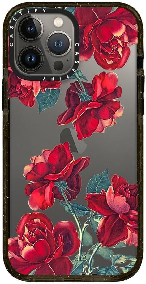 CASETiFY Impact iPhone 13 Pro Max Case [6.6ft Drop Protection] - Red Roses (Transparent) - Clear Black