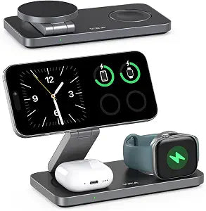 VBA 3 in 1 Wireless Charging Station for Apple MagSafe Charger,Foldable Fast Charging Magnetic Wireless Charger Stand,Travel Charger for iPhone 17 Air 16 15 14 13 12,Apple Watch,AirPods (Black) - Image 1