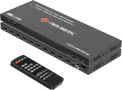 J-Tech Digital Video Wall Controller 3x3, 4K30Hz Input 1080P Output HDMI Video Wall Processor with Audio Extraction, 13 Display Modes 180° Image Rotation Edge Masking [JTECH-VW0109-AE]