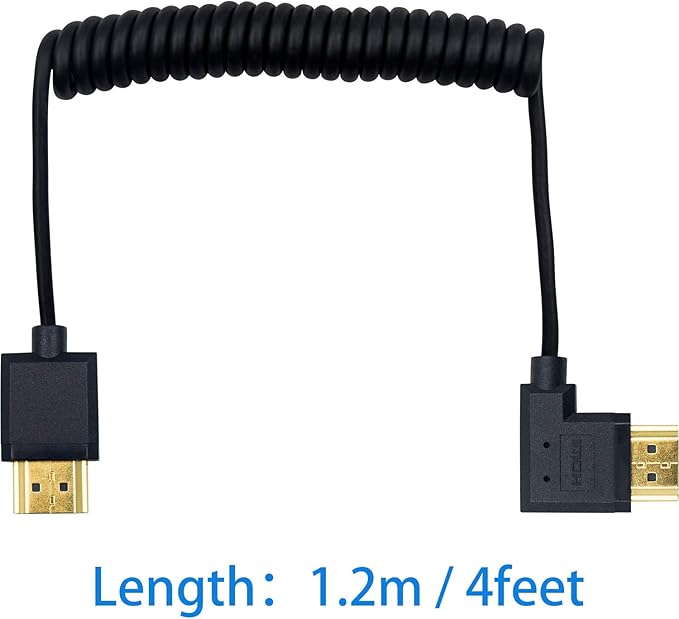 Duttek 4K Coiled Short HDMI Cable 1FT-4FT, Left Angled 90 Degree HDMI Male to Male Cable Extreme Thin/Samll for 3D and 4K Ultra HD TV Stick