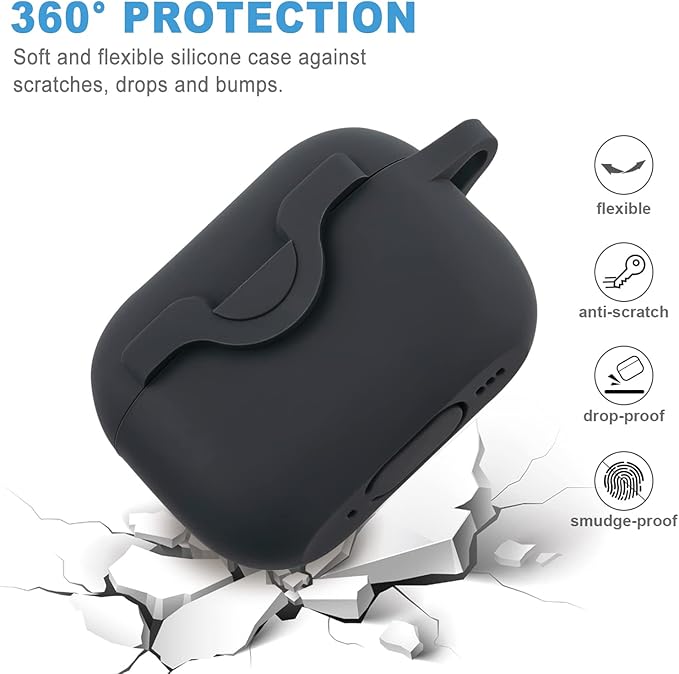 Secure Lock Case for Airpods Pro 2 Case with Cute Bling Keychain, Silicone Protective Case Cover for Airpods Pro 2nd Generation Case Women Girls - Black