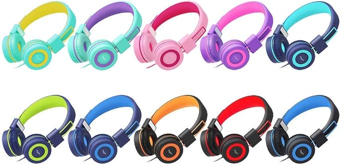 ELECDER i37 Kids Headphones Children Girls Boys Teens Foldable Adjustable On Ear Headphones 3.5mm Jack Compatible Cellphones Computer MP3/4 Kindle School Tablet Green/Purple
