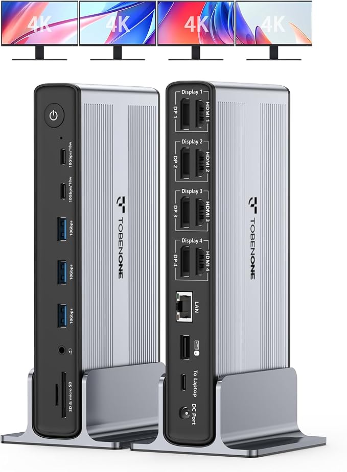 TobenONE DisplayLink Docking Station 4 Monitor 20-in-1 Quad 4K@60Hz Display - Image 8