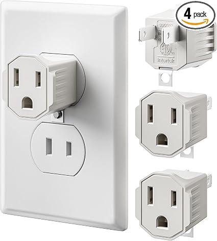 SUPERDANNY 4 Pack ETL Listed 3 Prong to 2 Prong Adapter, White