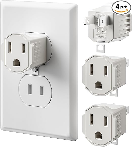 SUPERDANNY 4 Pack ETL Listed 3 Prong to 2 Prong Adapter, White