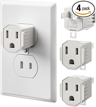 SUPERDANNY 4 Pack ETL Listed 3 Prong to 2 Prong Adapter, White