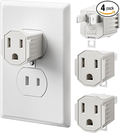 SUPERDANNY 4 Pack ETL Listed 3 Prong to 2 Prong Adapter, White