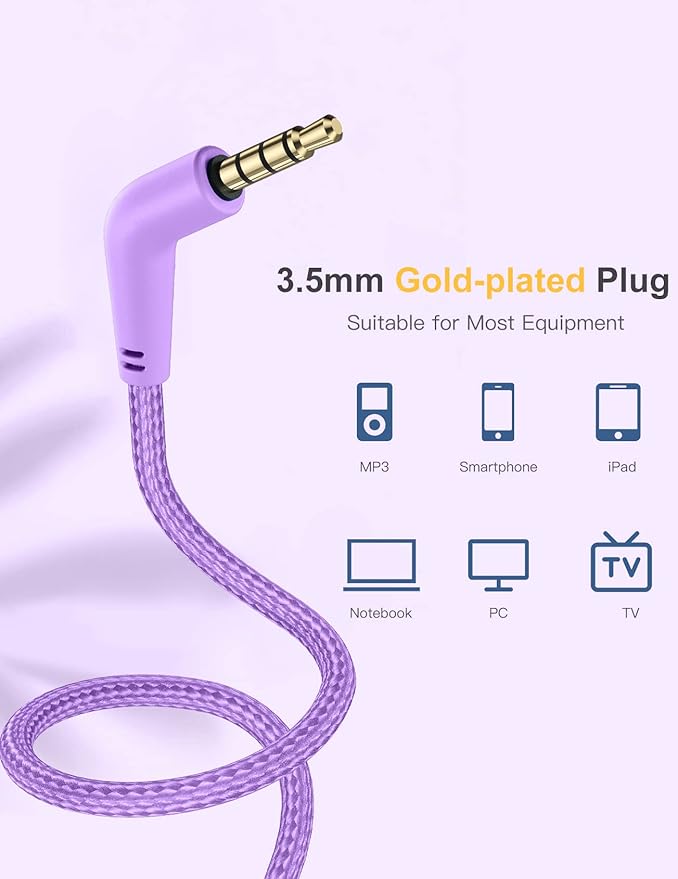 Headphones for Kids for School, Kids Headphones with Microphone, Sharing Function, 85dB/94dB Safe Volume Limit, HD Sound, Over Ear Kid Headphone for School, On-line Study, Travel, Violet