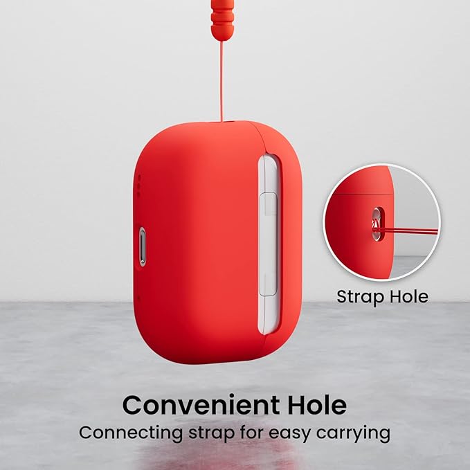 ORNARTO Compatible with AirPods Pro 2 Case 2022, Full Protective Hybrid Silicone for AirPods Pro 2nd Generation Case, Front LED Visible Skin Cover-Red