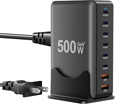 500W USB C Fast Charger Block, 8 Port Charging Station, GaN Ⅲ Multi Port Charging Station Hub for Multiple Devices, Multiport USB Charger Station Compatible with MacBook iPhone iPad Dell - Image 2