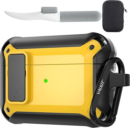 Valkit for Airpods Pro Case Cover with Lock, Military Armor Series Full-Body AirPod Pro Case with Keychain Cool Air Pod Pro Shockproof Protective Case for AirPods Pro 2019, Black/Yellow