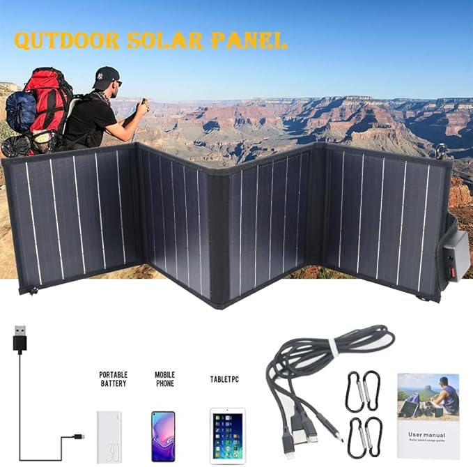 20W Portable Solar Charger Foldable Solar Panel with Type C and USB A for Camping Backpacking Travel Fast Charging IP65 for iPhone,iPad,Power Bank,Camera,Power Station