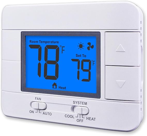 Aowel Non Programmable Thermostat for Home 1 Heat/ 1 Cool Single-Stage System, Temperature Control with Humidity Display (LCD Blue Backlit Screen)
