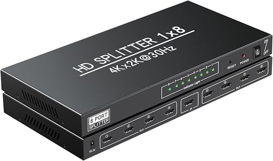 4K 1x8 HDMI Splitter 1 in 8 Out-8 Port Powered hdmi Splitters Multi Monitor Outputs Support 4Kx2K@30Hz 3D for Project/Office/Projector/HDTV/PS4
