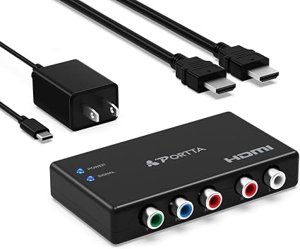 Portta Component to HDMI Converter with HDMI Cable, RGB 5 RCA YPbPr to Video Converter, Support 1080p 60Hz for PS2 PS3 Xbox 360