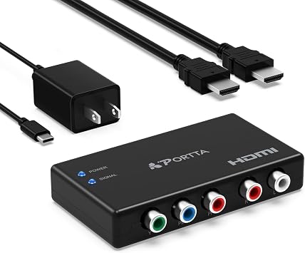 Portta Component to HDMI Converter with HDMI Cable, RGB 5 RCA YPbPr to Video Converter, Support 1080p 60Hz for PS2 PS3 Xbox 360