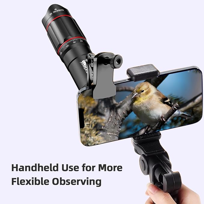 Andoer 25x Macro Telephoto Smartphone Lens Kit with Phone Clip Holder, 25X Telephoto Lens, Black