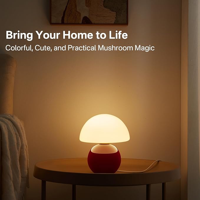 Christmas Decorations Lights Christmas Gifts for Grandkids Women Mushroom Lamp Table Lamp for Bedroom,Desk Bedside Small Lamps for Living Room Night Stands(Christmas Red)