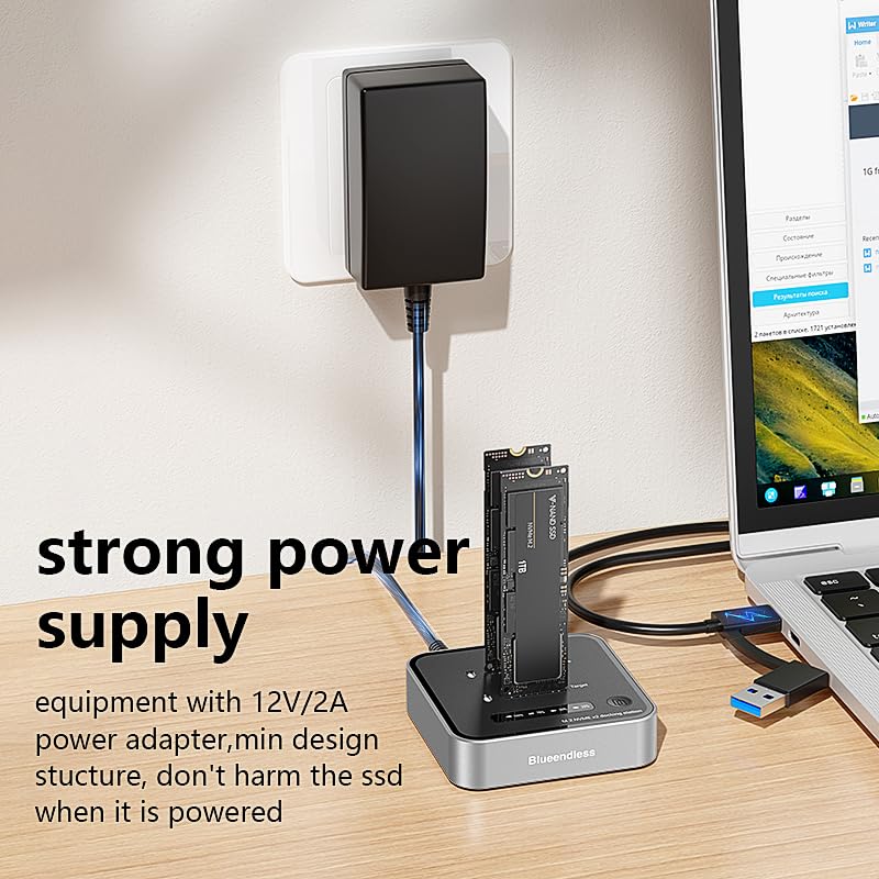 M.2 Duplicator Dual Bay NVMe SSD Cloner with USB-C, 20Gbps USB 3.2 Gen 2X2 Tool-Free M Key PCIE NVMe SSD Reader Docking Station