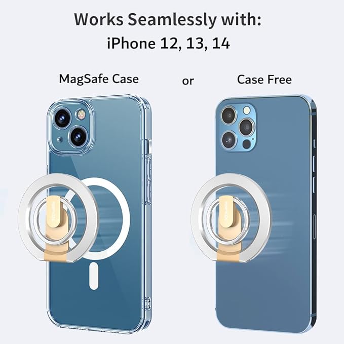 RapidX Snapo 2-in-1 Magnetic Phone Grip & Stand, Holder with Adjustable Kickstand, MagSafe Compatible with iPhone 14, 13, 12 Pro, Pro Max, Mini (Gold)