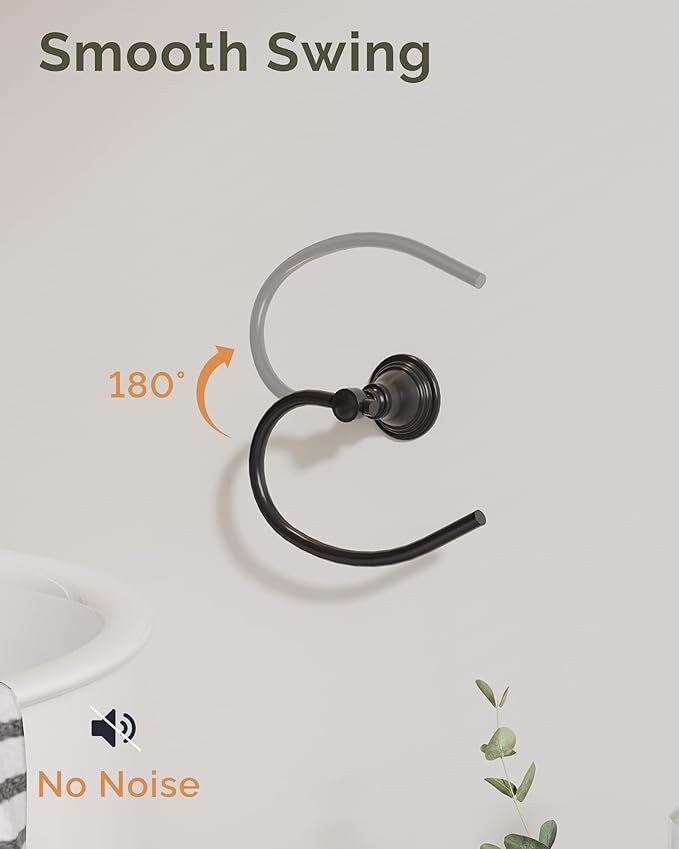 Towel Ring, Stainless Steel Hand Towel Holder for Bathroom Wall Mount, Heavy Duty Towel Hanger for Kitchen, Bath, RV (Matte Black)