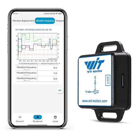 [BLE Vibration Sensor] WTVB01-BT50 Smart Vibration Module Ar-duino, 3-axis Vibration(Amplitude+Frequency+Displacement+Speed) Detector, Wireless Acceleration Shock Motor Monitor