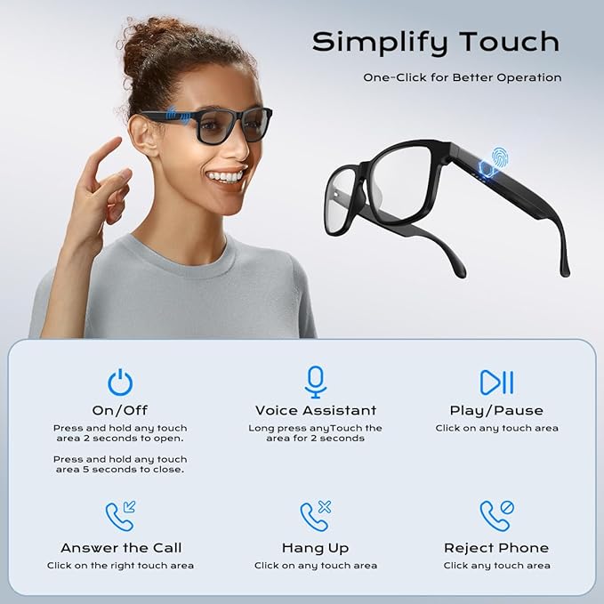 Smart Glasses for Women Men,Bluetooth Glasses with Photochromic Lenses,Built-in Mic & Speakers,Anti-Blue Light Lens with Hands-Free Listening Voice Control,Perfect for Indoor Outdoor