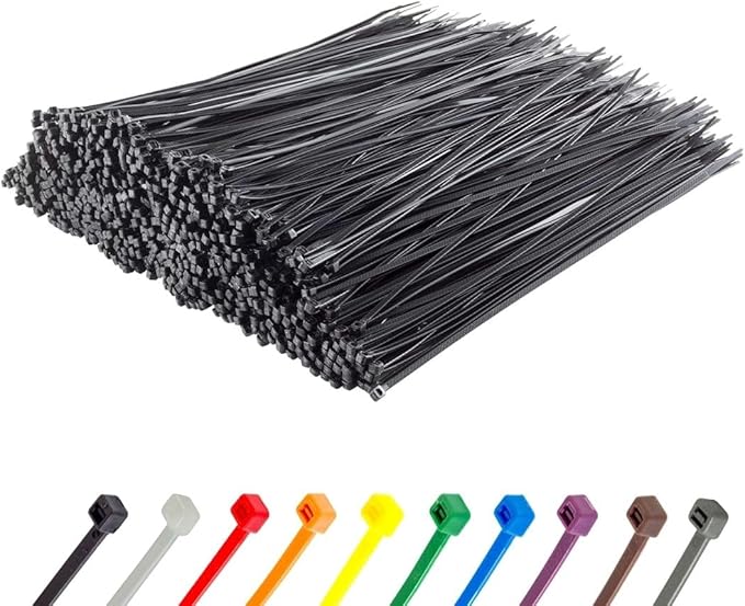 GTSE 8 Inch Black Zip Ties, 1,000 Bulk Pack, 18lb Strength, UV Resistant Small Nylon Cable Ties, Self-Locking 8" Tie Wraps