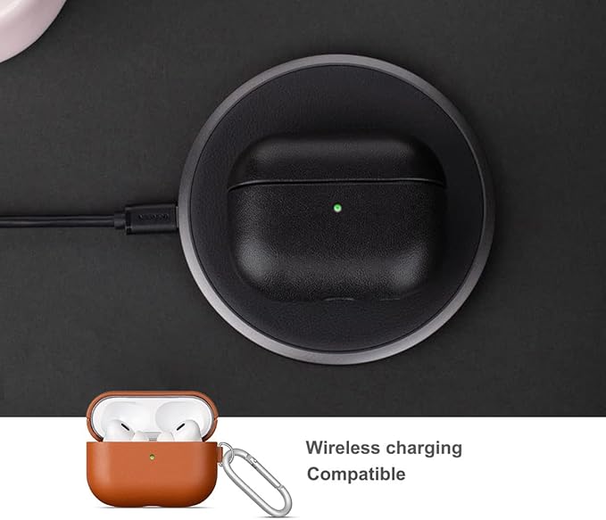 Lopie Leather Case for AirPods Pro 2, Handmade for AirPods Pro 2nd Generation Case Cover with Keychain & Cleaner Kit, Protective Hard Shell Cover, Fully-Wrapped with Top Grain Leather - Brown