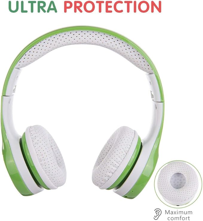 Toddler Headphones Wireless, Bluetooth Kid Headphones for Boys Girls,5 Button Easy use with Sharing Port, Built in Mic for Laptop Phones Computer (bs690 Green)